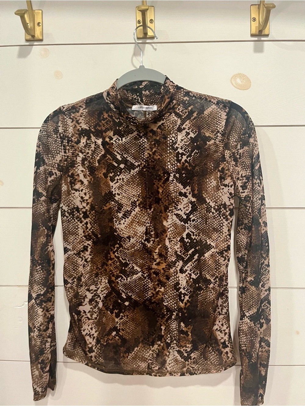 Zara Sheer Snakeskin Print Long Sleeve Top